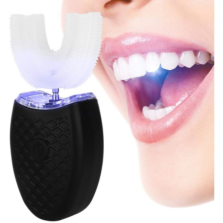 Periuta de dinti electrica U, curatare automata, 4 moduri, silicon de calitate alimentara, neagra