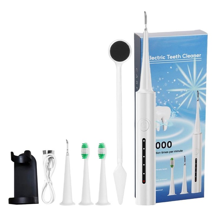 Kit de curățare a dinților, 4 capete interschimbabile, 4 viteze, rezistent la apă IPX6