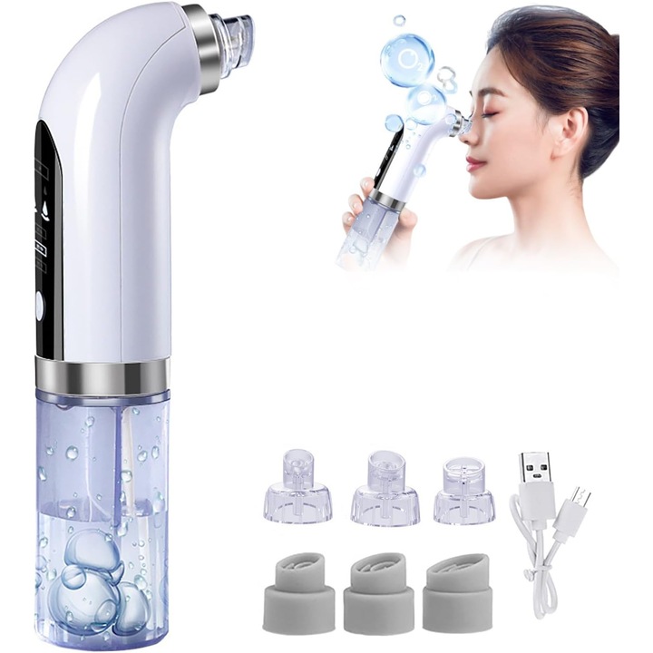 Vákuumos pórustisztító készülék, 6 cserélhető fej, 3 szívási szint, hordozható, újratölthető