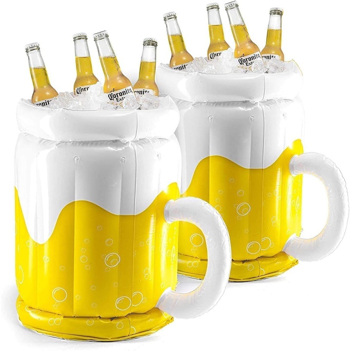 Set 2 cutii de racire gonflabile, design halba de bere, 44cm, pentru petreceri si piscine