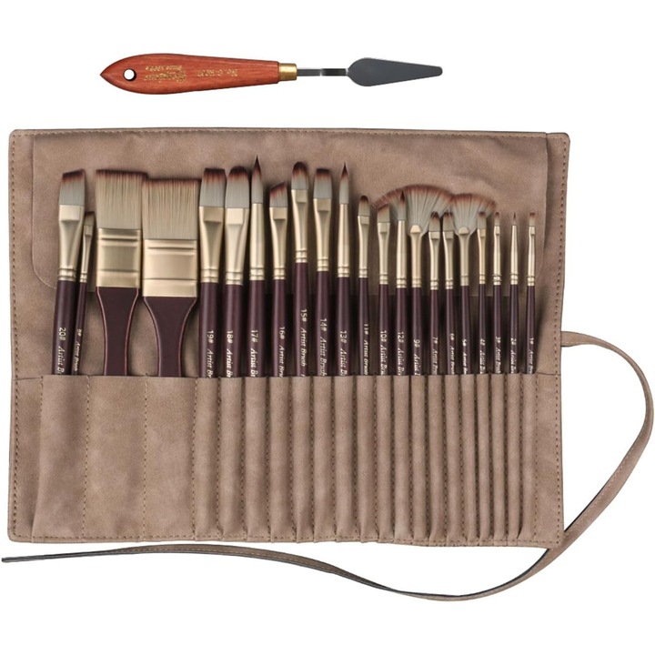 Set profesional de 24 pensule sintetice pentru vopsea acrilica, ergonomic