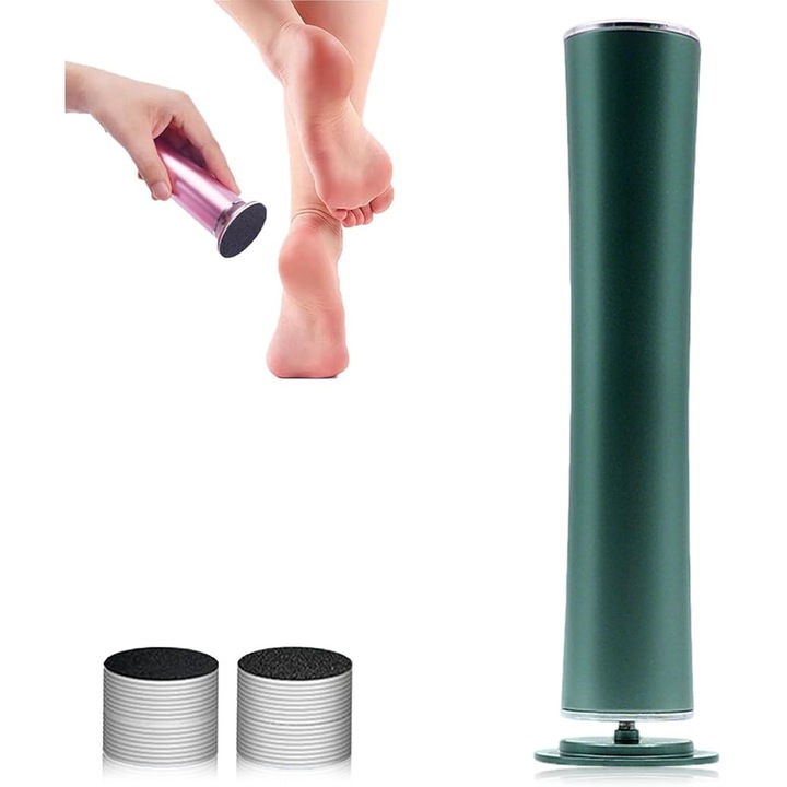 Pile cosmetice electrica pentru indepartarea calusurilor, 60 discuri abrazive, verde