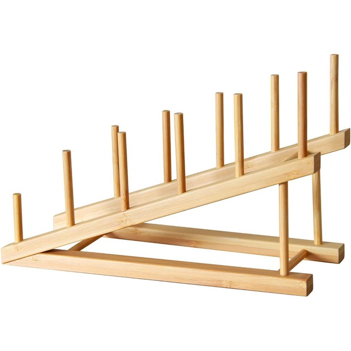 Bambusz edényszárító, tányér-, fedő-, bögre tartó, kompakt méretek