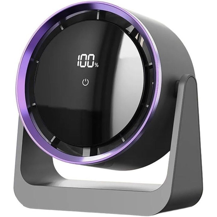 Asztali ventilátor, USB, LED kijelző és hosszú akkumulátor-üzemidő, 100 sebességfokozat, 90°-ban állítható fejdöntés, sötétszürke