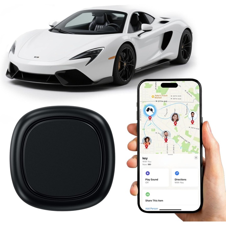 Dispozitiv de urmarire GPS mini pentru masina, magnet puternic, rezistent la apa, fara abonament, compatibil Android, iOS