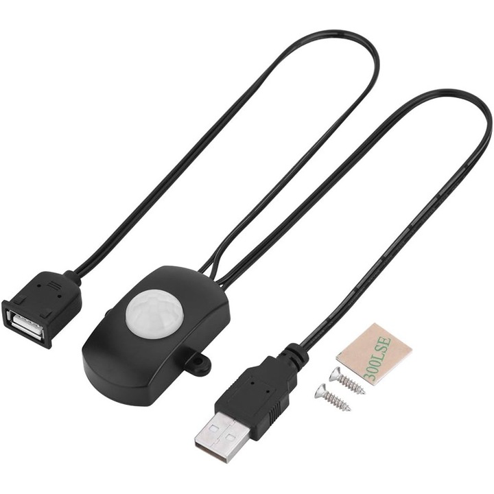 Senzor de Miscare PIR Mini, Kit Smart Home, USB, Unghi de Detectie 120°, Consum Energetic Redus