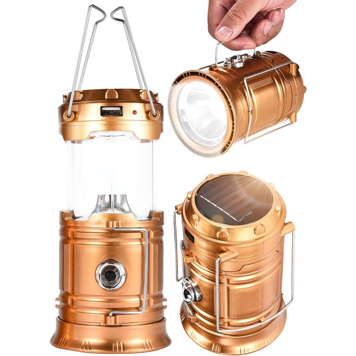 Соларна/USB лампа, 2 в 1, 19x7.6см, преносима, идеална за къмпинг и туризъм