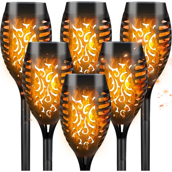 Lampi solare pentru gradina, set, flacari dansante, impermeabile, 10 ore iluminare, 30x30cm
