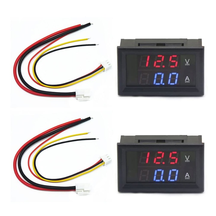 2 részes voltmérő-ampermérő készlet LED 0.28", 0-100V DC, 0-10A, piros és kék