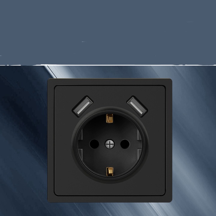 Priza incastrata cu 2 porturi USB, 250 V, 16 A, 80x80x55mm, negru/antracit