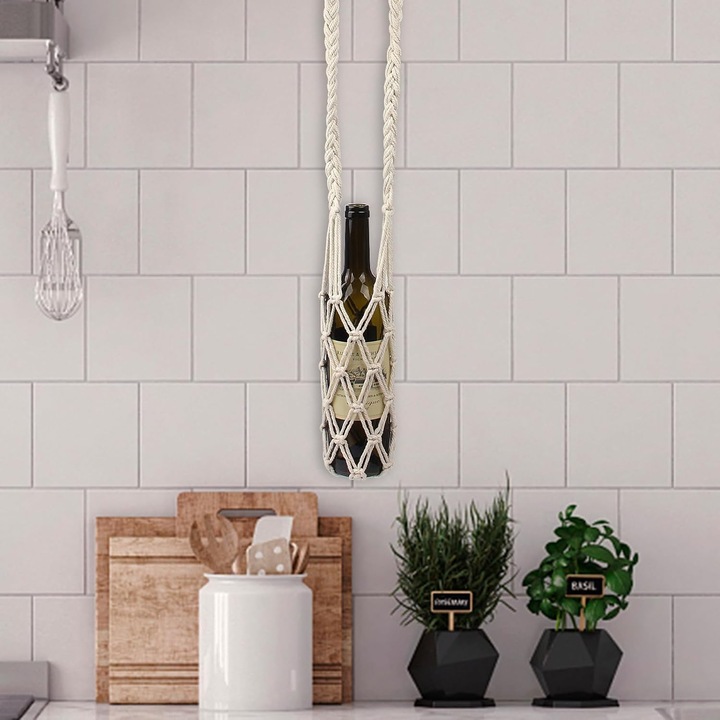 Pamut palacktartó, makramé design, 10x26cm, bézs