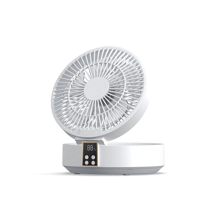 Asztali ventilátor távirányítóval, 3 sebességes, halk, összecsukható, LED-es, USB-ről tölthető, 4000 mAh