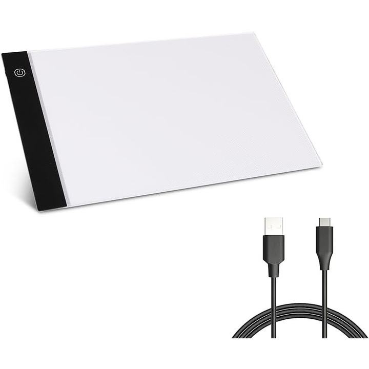 Ултратънък преносим LED панел A4 за рисуване, бял, размери 33,5x23,3 см, USB захранване