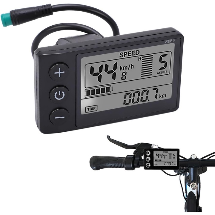 Kerékpár komputer, LCD kijelző, vízálló, 24V/36V/48V, 22,2mm