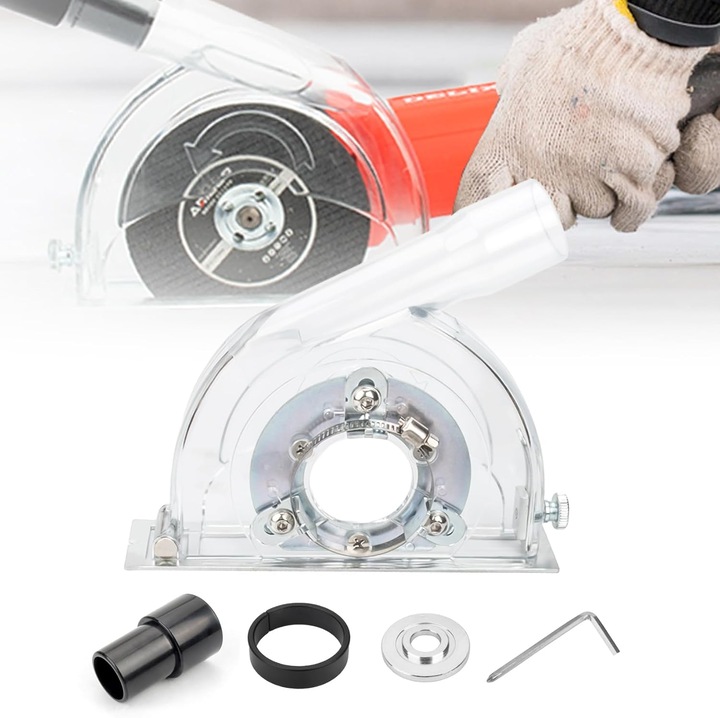 Capac transparent pentru polizor unghiular 100-150mm, protectie pentru taiere cu colector de praf, ajustabil 41-54mm, adancime taiere 3-27mm