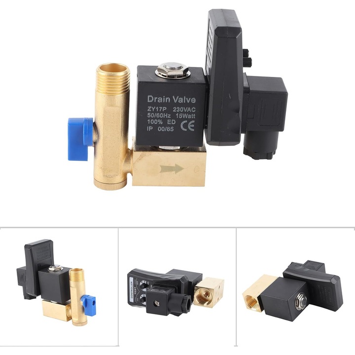 G1/2 DN15 automata leeresztő szelep, elektronikus időzített leeresztő szelep légkompresszor kondenzvíz kezeléséhez, 0,5-10 mp nyitás, 0,5-45 perc zárás