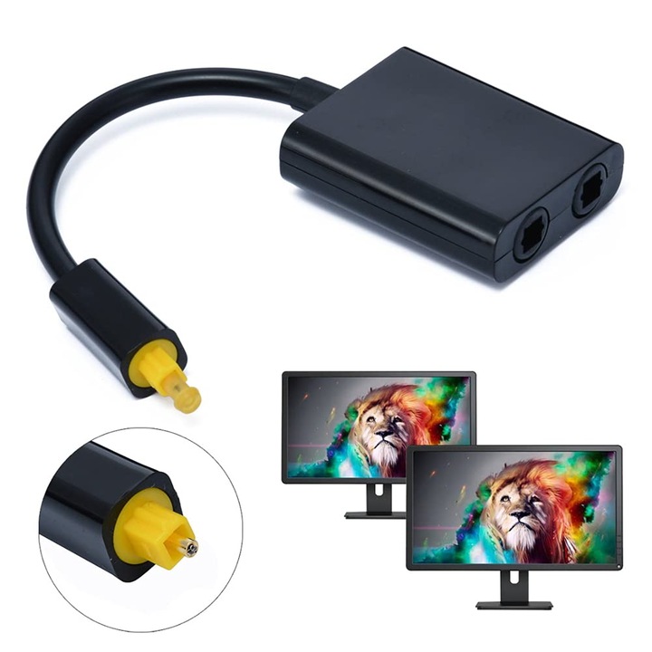 Adaptor audio optic digital Toslink, 2 porturi, 1 intrare 2 iesiri, negru