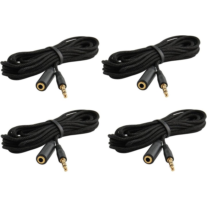 Set de 4 cabluri de extensie de 15ft cu conectori TRS pentru sistem de jocuri cu butoane iluminate LED