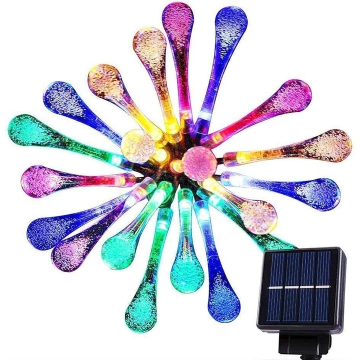 Girlanda luminoasa solara cu 50 LED-uri in forma de lacrima, impermeabila, 7 m, multicolor