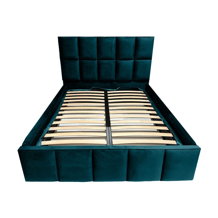 Damo kárpitozott ágy ágyráccsal, Venus, sötétzöld, 36-os modell, 200x200 cm, Ma 130 cm