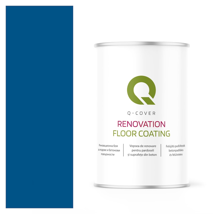 Vopsea de renovare pentru pardoseli si suprafete din beton, Q-Cover, Albastru RAL5005, mat, rezistenta la abraziune, zgarieturi si uzura, rezistenta la UV, elastica, culoare de lunga durata, 1L