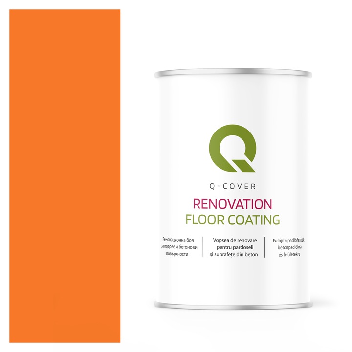 Vopsea de renovare pentru pardoseli si suprafete din beton, Q-Cover, Portocaliu pastel RAL2003, mat, rezistenta la abraziune, zgarieturi si uzura, rezistenta la UV, elastica, culoare de lunga durata, 1L