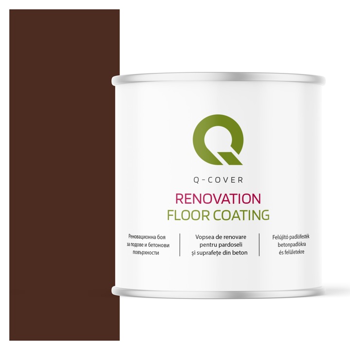 Vopsea de renovare pentru pardoseli si suprafete din beton, Q-Cover, Maro cald RAL8016, luciu ridicat, rezistenta la abraziune, zgarieturi si uzura, rezistenta la UV, elastica, culoare de lunga durata, 2.5L