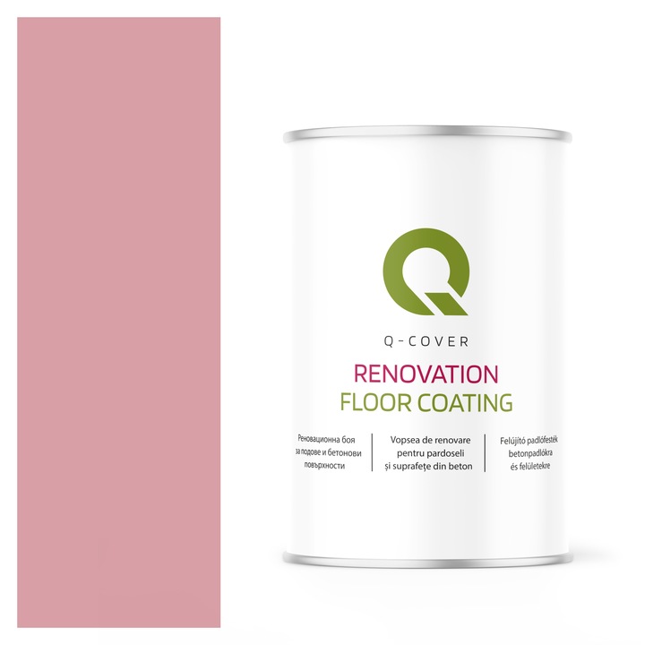 Vopsea de renovare pentru pardoseli si suprafete din beton, Q-Cover, Roz deschis RAL3015, luciu ridicat, rezistenta la abraziune, zgarieturi si uzura, rezistenta la UV, elastica, culoare de lunga durata, 1L