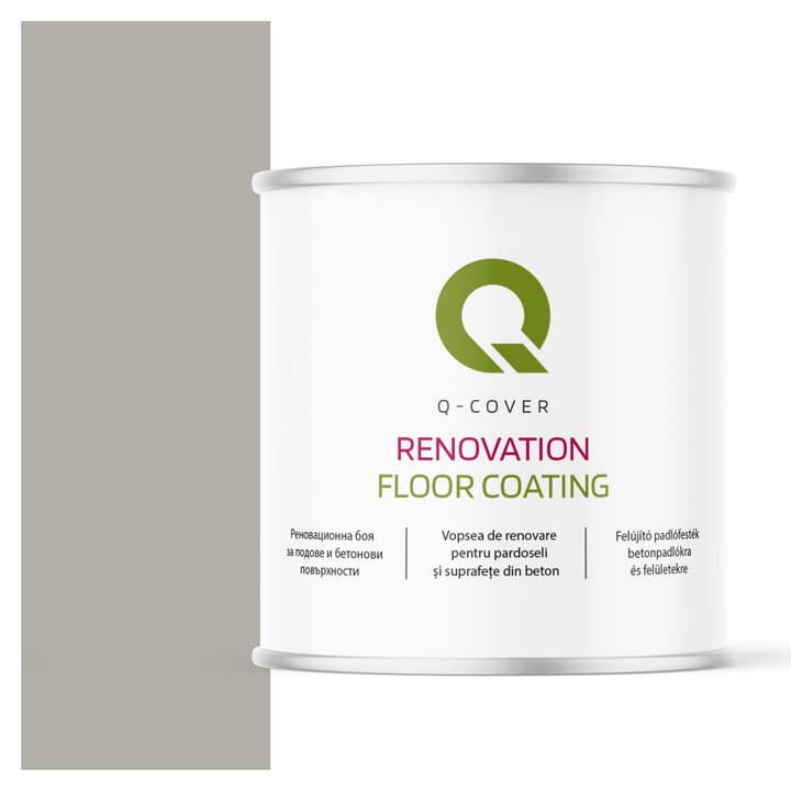 Vopsea de renovare pentru pardoseli si suprafete din beton, Q-Cover, Gri agat RAL7038, mat, rezistenta la abraziune, zgarieturi si uzura, rezistenta la UV, elastica, culoare de lunga durata, 2.5L
