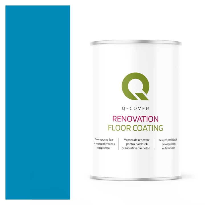 Vopsea de renovare pentru pardoseli si suprafete din beton, Q-Cover, Albastru deschis RAL5012, mat, rezistenta la abraziune, zgarieturi si uzura, rezistenta la UV, elastica, culoare de lunga durata, 1L
