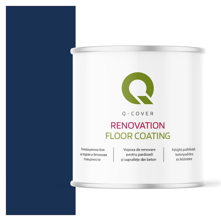 Vopsea de renovare pentru pardoseli si suprafete din beton, Q-Cover, Albastru cobalt RAL5013, mat, rezistenta la abraziune, zgarieturi si uzura, rezistenta la UV, elastica, culoare de lunga durata, 2.5L