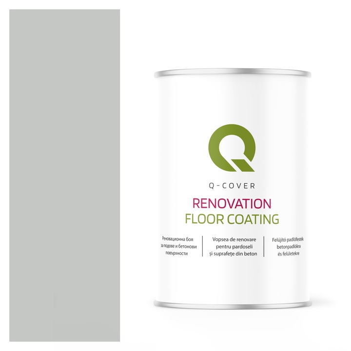 Vopsea de renovare pentru pardoseli si suprafete din beton, Q-Cover, Gri deschis RAL7035, Semi-mat, rezistenta la abraziune, zgarieturi si uzura, rezistenta la UV, elastica, culoare de lunga durata, 1L