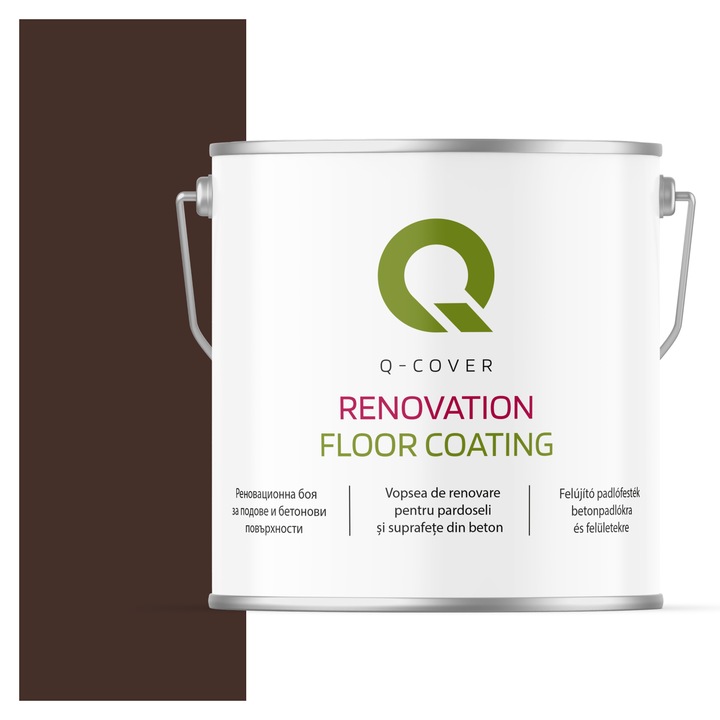Vopsea de renovare pentru pardoseli si suprafete din beton, Q-Cover, Ciocolata maro RAL8017, luciu ridicat, rezistenta la abraziune, zgarieturi si uzura, rezistenta la UV, elastica, culoare de lunga durata, 5L
