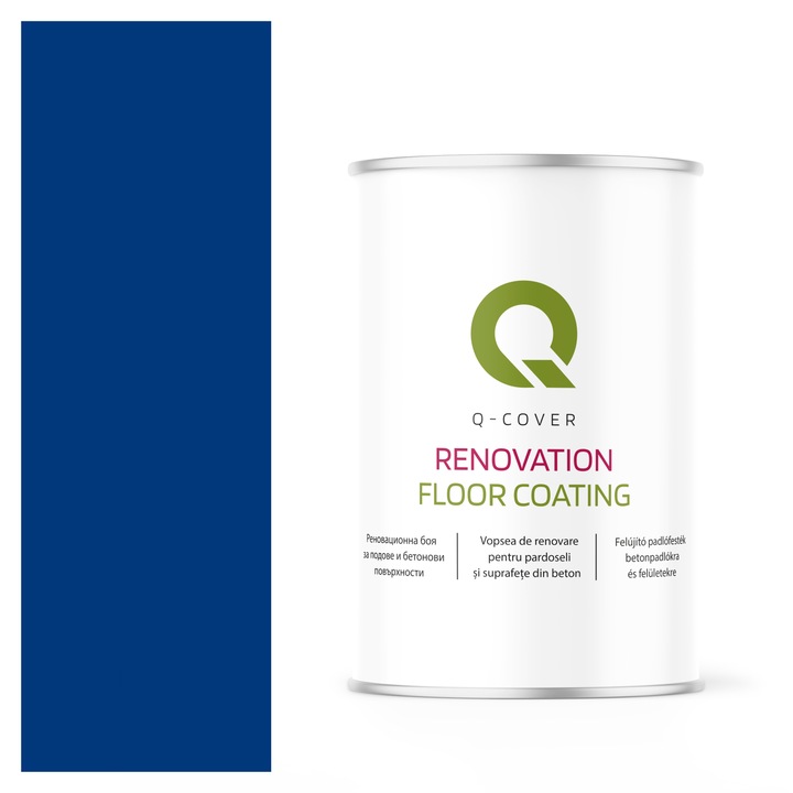 Vopsea de renovare pentru pardoseli si suprafete din beton, Q-Cover, Albastru ultramarin RAL5002, mat, rezistenta la abraziune, zgarieturi si uzura, rezistenta la UV, elastica, culoare de lunga durata, 1L