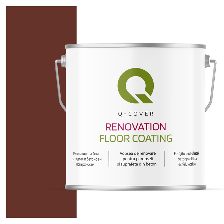 Vopsea de renovare pentru pardoseli si suprafete din beton, Q-Cover, Maro RAL8012, mat, rezistenta la abraziune, zgarieturi si uzura, rezistenta la UV, elastica, culoare de lunga durata, 5L
