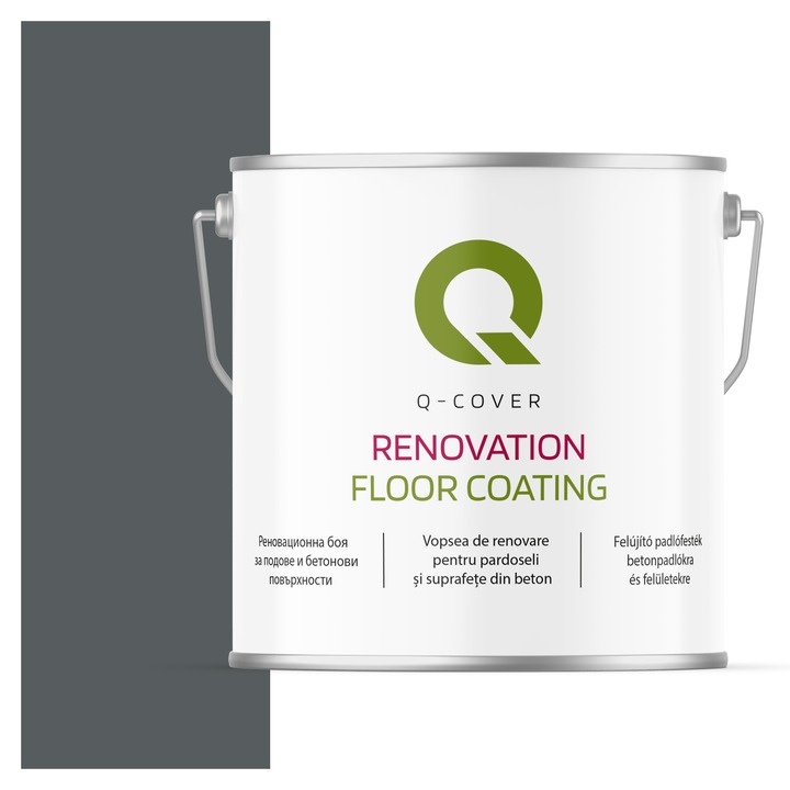 Vopsea de renovare pentru pardoseli si suprafete din beton, Q-Cover, Gri bazaltic RAL7012, mat, rezistenta la abraziune, zgarieturi si uzura, rezistenta la UV, elastica, culoare de lunga durata, 5L