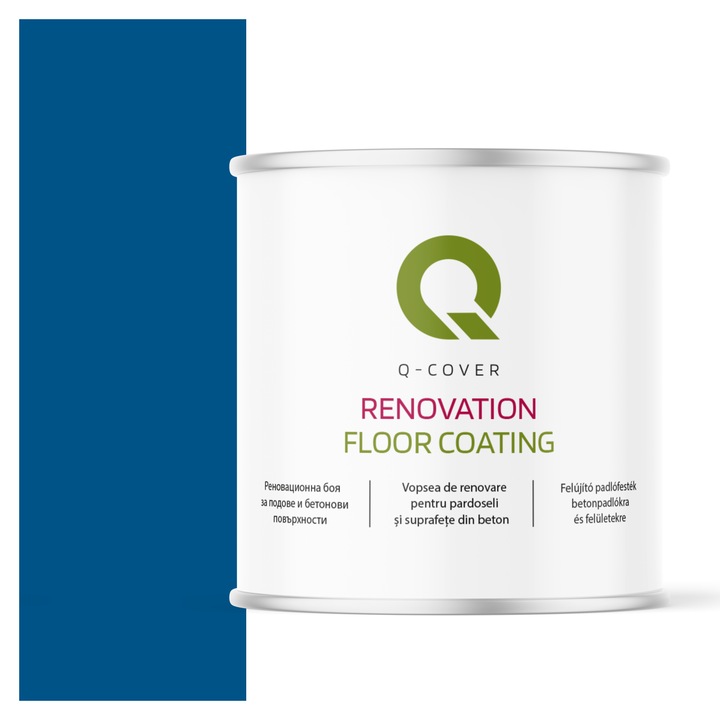 Vopsea de renovare pentru pardoseli si suprafete din beton, Q-Cover, Albastru RAL5005, mat, rezistenta la abraziune, zgarieturi si uzura, rezistenta la UV, elastica, culoare de lunga durata, 2.5L