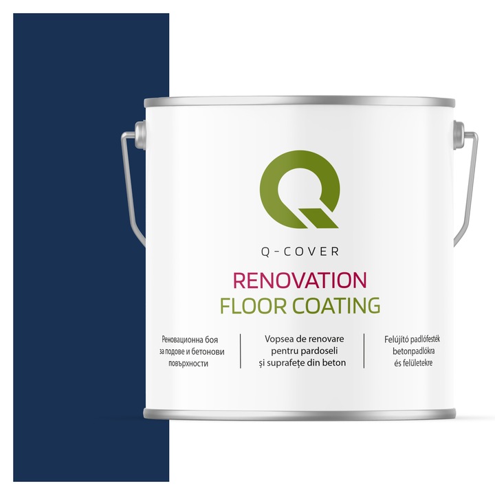 Vopsea de renovare pentru pardoseli si suprafete din beton, Q-Cover, Albastru cobalt RAL5013, Semi-mat, rezistenta la abraziune, zgarieturi si uzura, rezistenta la UV, elastica, culoare de lunga durata, 5L
