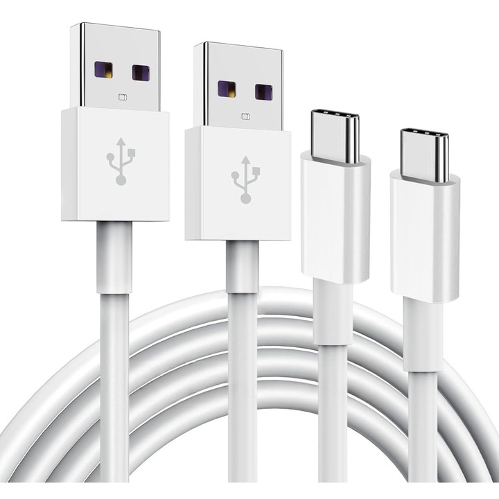 Cablu de date, LanpoVista, USB la Type-C, set 2 buc, incarcare rapida, alb, 1m