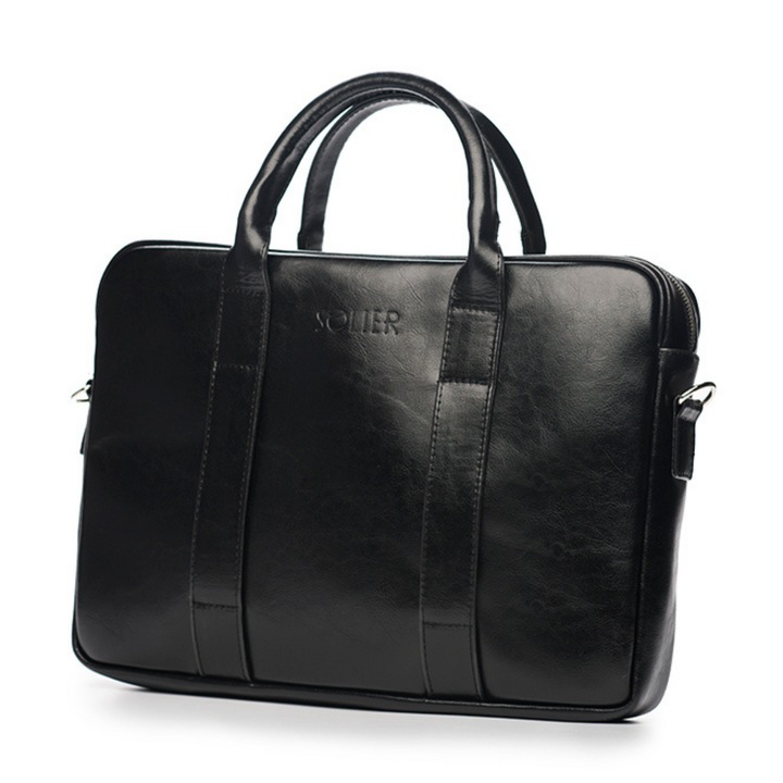 Мъжка кожена чанта за лаптоп Solier SL20 EDYNBURG черна