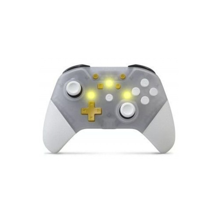 Gamepad wireless Armor3 NuChamp pentru Nintendo Switch, alb/transparent, joystick analog, acumulator reincarcabil
