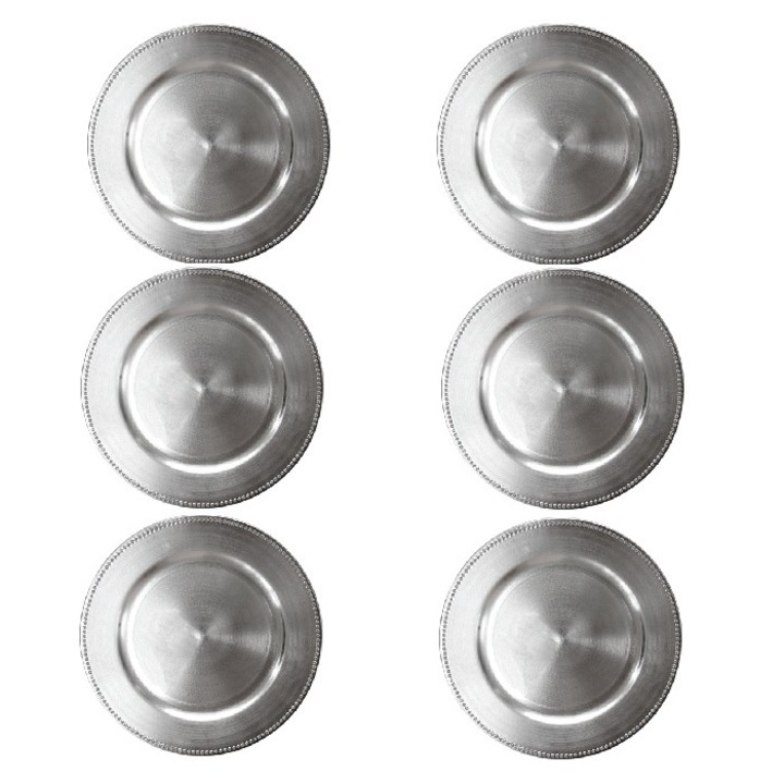 Set 6 farfurii suport, Raki, design clasic, argintiu, 33cm