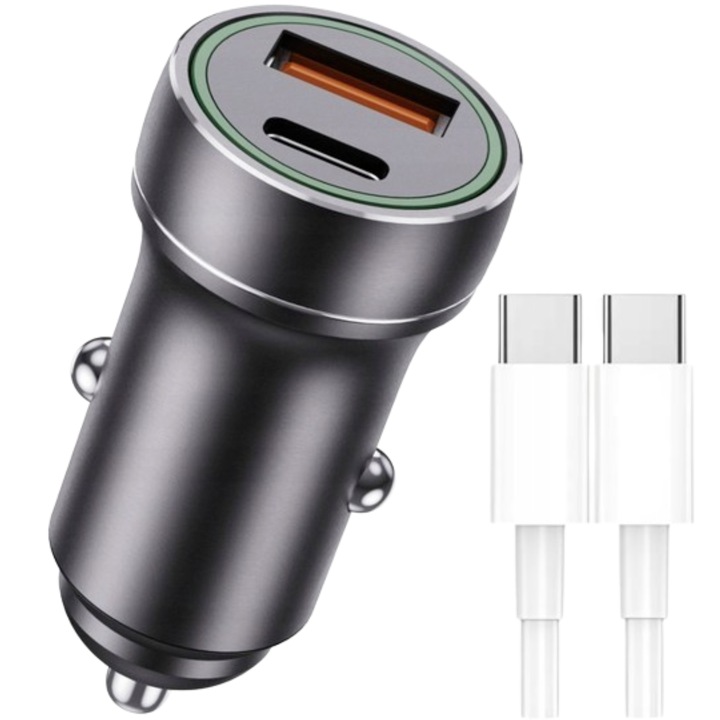 Incarcator auto rapid X-PART 20W USB-C si USB-A, 2 dispozitive simultan, negru, cablu inclus