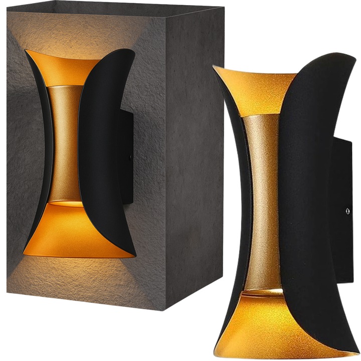 Aplica LED X-PART 10W, negru-auriu, 10x22x8cm, waterproof IP65