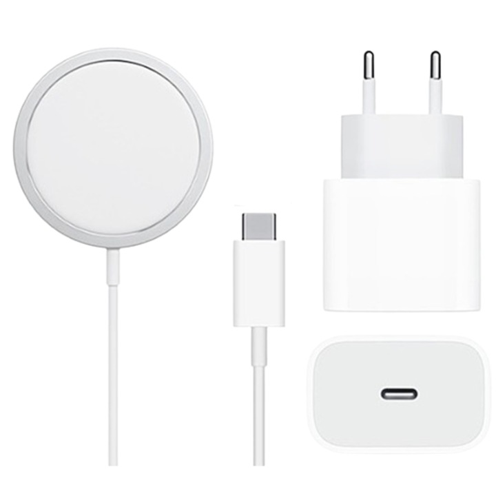 Incarcator rapid retea + wireless Magsafe X-PART pentru Apple, 15W, USB Type C, 5.9 x 0.78 cm