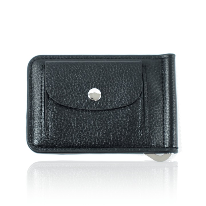 Портфейл Solier SW37, естествена кожа, черен, 11.5x7.5 см