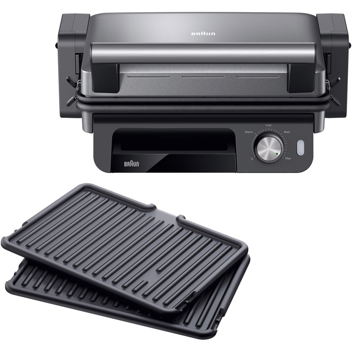 Gratar electric multifunctional Braun MultiGrill CG5033, 0X17900014, 2000 W, 3 moduri de gatire, temperatura maxima 230˚C, argintiu/negru