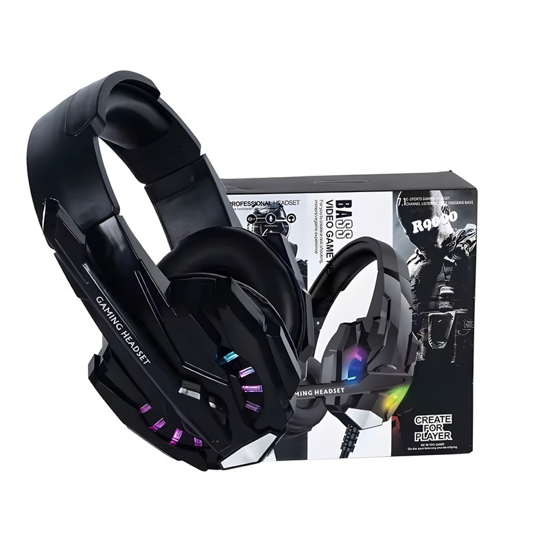Gamer headset surround, állítható mikrofon, RGB világítás, 3,5