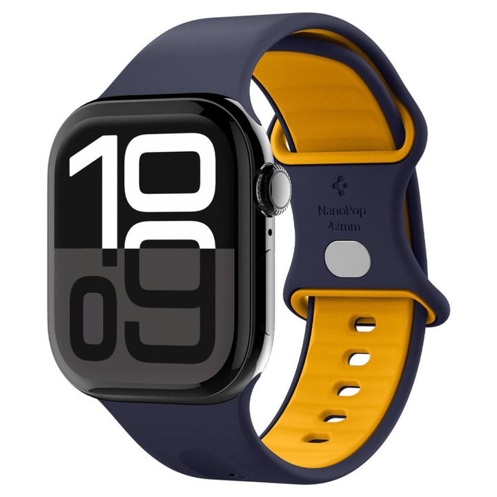 Szíj kompatibilis az Apple Watch 1/2/3/4/5/6/7/8/9/10/SE/SE 2 38/40/41/42mm modellekkel, D77, szilikon Flex, áfonyakék