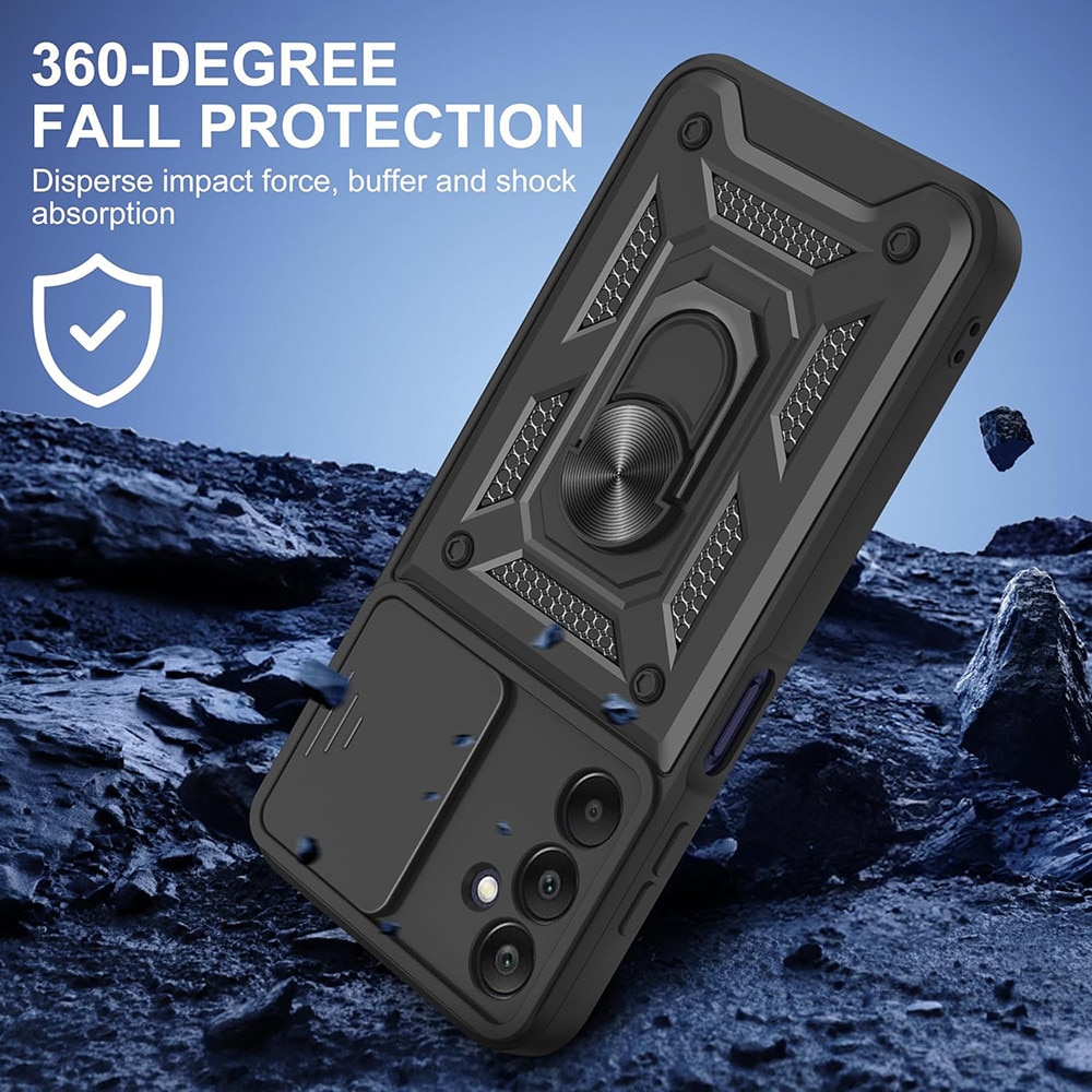 Husa pentru Samsung Galaxy A17 Ring Armor Kickstand Tough Rugged Cover cu protectie camera Negru